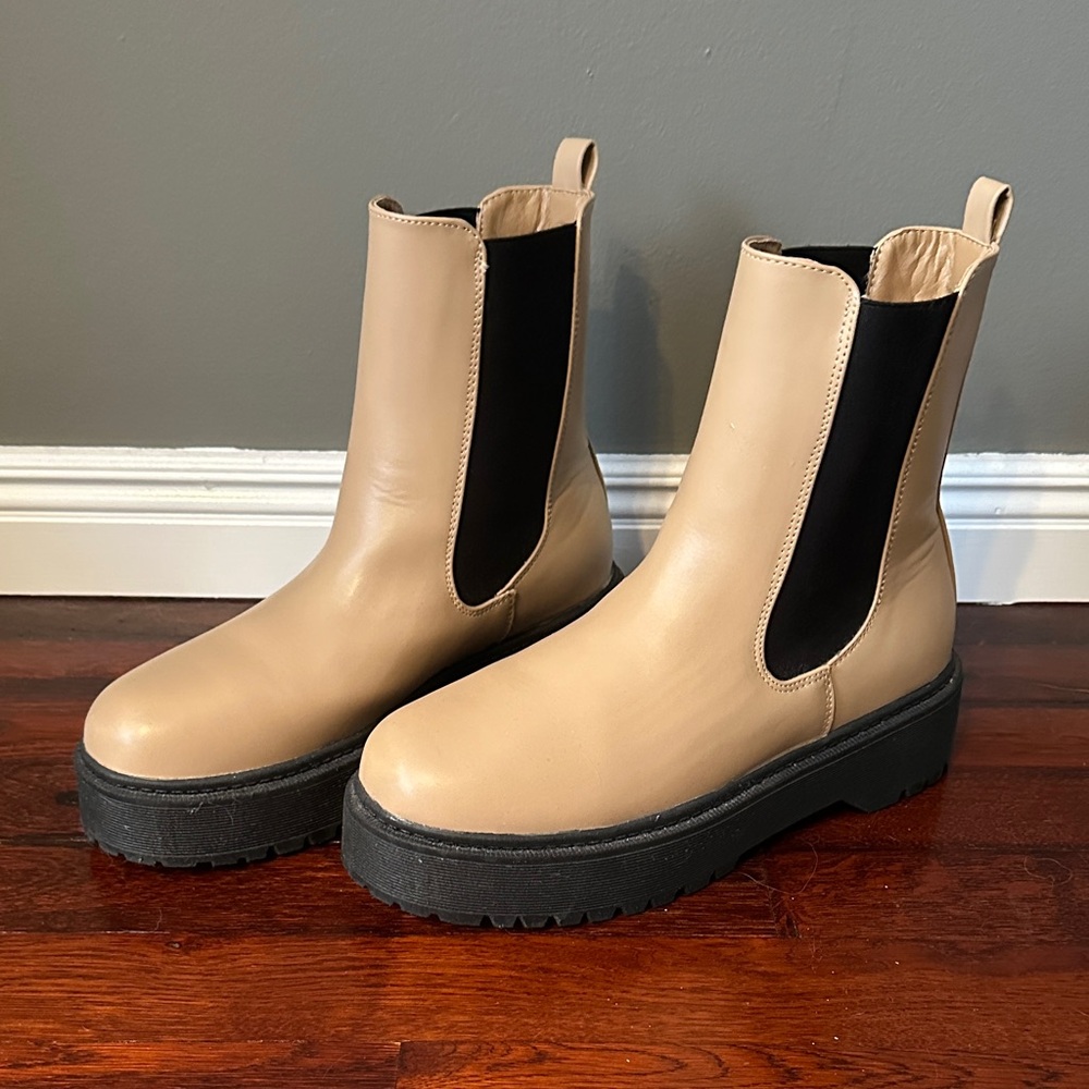 MIA Beige Ankle Boots with Black Accents
